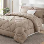 CozyLux King Comforter Set with Sheets 7 Pieces Bed in a Bag Khaki All Season Bedding Sets with Comforter, Pillow Shams, Flat Sheet, Fitted Sheet and Pillowcases