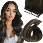 Sunny Hair Tape in Hair Extensions Human Hair Invisible Tape in Hair Extensions Straight Tape in Extensions Hair Extensions for Women 20Pcs 14inch Darkest Brown with Medium Brown