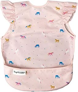 Tiny Twinkle Mess Proof Baby Bib - Waterproof Baby Apron - Machine Washable - PVC, BPA, & Phthalate Free - Great Travel Bib for Baby Eating - Baby Food Bibs (Unicorn Confetti, Small 6-24 Months)