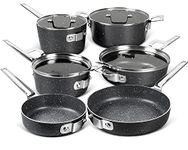 MICHELANGELO Stackable Pots and Pans Set Non Stick, 10 Piece Nonstick Cookware Set with Stackable Design, Non-Toxic Stackable Cookware Set with Stone Coatings, Space Saving Cookware Set -Gray