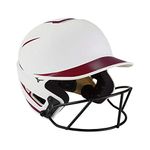 Mizuno F6 Adult Fastpitch Softball Batting Helmet with Mask, White-Cardinal, Small/Medium