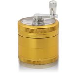 DCOU Premium Hand Crank Grinder 2.2 Inches 4 Piece with Pollen Catcher Durable Aluminium Spice Grinder for Kitchen (Gold)