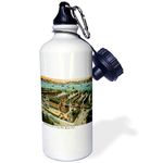 3dRose Vintage The Haburg-American Line Piers, Hoboken NJ Poster-Sports Water Bottle, 21oz (wb_149209_1), Aluminum, White