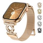 wutwuk Compatible with Apple Watch Band 41mm 40mm 38mm Women, Stainless Steel Milanese Loop Replacement Magnetic Clasp Strap with Rhinestones for iWatch Bands SE(2)/9/8/7/6/5/4/3/2/1-Rose Gold