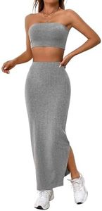 Verdusa Women's 2 Piece Lounge Set Comfy Outfits Knit Tube Crop Tops and Split Midi Skirt Sets Light Grey S