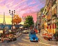 ABEUTY Wall Art Sunset Glow Car City Street Painting by Numbers DIY Oil Painting on Canvas Painting 40 x 50 cm (Sunset Glow with Frame)