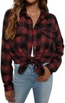 Blooming Jelly Women's Button Down Shirts Plaid Shacket Long Sleeve Collared Business Casual Tops Work Blouses (X-Large, Black and Red Paid)