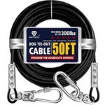 Tie Out Cable for Large Dogs Upto 300lbs (Black, 50ft)