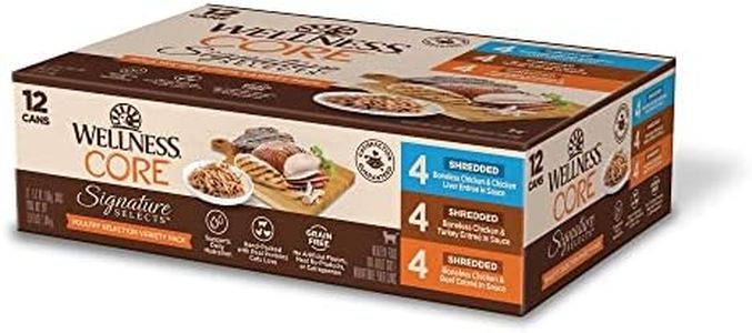 Wellness CORE Signature Selects Natural Canned Grain Free Cat Food Variety Pack, Shredded Poultry Selection, 5.3 Ounce Can (Pack of 12)