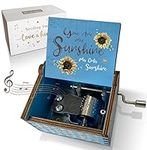 Hcaredee Sunflower Wooden Music Box You are My Sunshine Valentine's Day Vintage Craft Laser Engraved Mechanism,Tiny Keepsake Musical Boxes for Girls Women Mom Wife Lovers Kids(Blue)