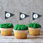 12Pcs Golf Cupcake Toppers - Golf Boy 1st Birthday Party Decorations, Boy Girl First Birthday Cupcake Toppers, Sports Themed Baby Shower Party Decor, Golf Triangle Flag Cupcake Topper