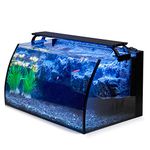 hygger Horizon 8 Gallon LED Glass Aquarium Kit for Starters with 7W Power Filter Pump, 18W Colored led Light, Wide View Curved Shape Fish Tank with Undetachable 3D Rockery Background Decor