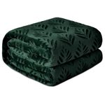 Exclusivo Mezcla Fleece Throw Blanket for Couch, Super Soft and Cozy Blankets All Season Use, Leaves Pattern, Plush Fuzzy Lightweight, Forest Green, 50x60 Inch