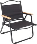 Garden Art Folding Portable Metal Camping Chair with Wooden Armset GAFCB1491-4 | HIgh Back Reclining Outdoor Chair for Camping,Fishing, Picnic | Light Weight Easy to Fold and Carry (Black, Large)