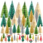 TUPARKA 45Pcs Multicolor Mini Sisal Trees Bottle Brush Trees Mini Pine Trees with Wood Base Snow Frosted Trees Winter Snow Ornaments Tabletop Trees for Christmas Decorations Diorama Models