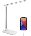 Qualore Desk Lamp, LED Table Lamps with USB Charging Port, 5 Color Mode,5 Brightness Level, Touch Control, 45 Min Auto Timer, Relax Mode, Daylight Bedside Light for Home Office Study Bedroom Nail Kids