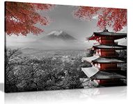 Panther Print, Canvas Wall Art, Framed Pictures for Living Room and Bedroom, Japanese Temple in Autumn, Black, White, and Red, Prints for Special Occasions (30x20 Inch)