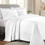 Superior Diamond Solitaire Jacquard Matelassé Cotton Bedspread with Matching Shams, Queen, White