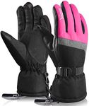 MCTi Ski Gloves,Winter Waterproof Snowboard Snow 3M Thinsulate Warm Touchscreen Cold Weather Women Gloves Wrist Leashes Rose Red Medium