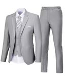 Men's Suit 3 Piece Wedding Suits 2 Buttons Slim Fit Tuxedo Set for Men Prom Casual Business Man Jacket Blazer Vest Pant, Grey, Large