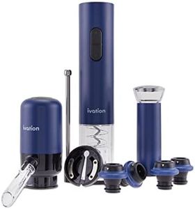 Ivation All-in-One Wine Gift Set | Wine Accessory Kit with Automatic Electric Bottle Opener, Battery-Powered Aerator Dispenser, Wine Preserver Pump, 2 Reusable Cork Stoppers, Foil Cutter & Gift Box