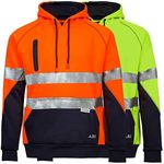 BAD WORKWEAR Mens Waterproof Fleece Hoodie - Full-Zip Rain-Defend Workwear | Adjustable Hood w/Drawstring | Elasticated Wrists & Waist | Chest Pocket | Hi-Vis Safety for Tradies | Orange | 3X-Large