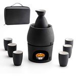 Sake Set and Cups with Warmer Keep Sake Storage Gift Box, Traditional Porcelain Japanese Pottery Hot Saki Drink, 9-Piece include 1 Stove 1 Warming Bowl 1 Sake Bottle 6 Cup (Candle NOT Included)