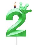 3.1inch Birthday Green Number 2 Candles with Crown Shape Decor, Large Number 2 Green Color Cake Topper for Decorating and Celebrating for Adults/Kids/Party and Family Baking.(Green2)