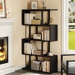 YITAHOME 5-Tier Bookcase, Bookshelves and Shelving units, Modern Freestanding Multifunctional Decorative Storage Shelving for Bedroom Living Room Home Office, S-Shaped bookshelf, 30X80X145CM (Black)