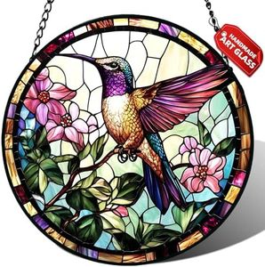 Hummingbird Stained Glass Suncatcher Window Hanging Flowers Gifts for Mom