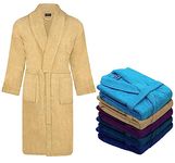 Mens and Ladies Nightwear Dressing Gown Bathrobe - 100% Cotton - Terry Towelling Adult Shawl Collar Bath Robe Unisex - For Gym Shower Spa Hotel Holiday (as8, alpha, x_l, regular, regular, Mustard)