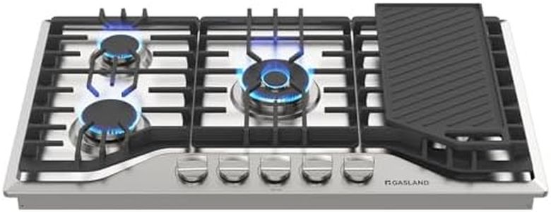 GASLAND 36 Inch Gas Cooktop, PRO GH3365SF 5 Burner Gas Stovetop with Reversible Cast Iron Grill/Griddle, Gas Countertop Plug-in, NG/LPG Convertible Gas Cooktops, Stainless Steel