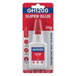 GH1200 20g Strong Super Glue All Purpose with Anticlog Cap. Super Fast,Thick & Strong Adhesive Cyanoacrylate Glue Gel for Hard Plastics, DIY Craft, Ceramics, Frame,Leather, Metal and Many More