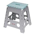 Folding Step Stool - Hold Up to 330 lbs, 16 Inch Foldable Foot Stool for Kids Adults, Heavy Duty Plastic Step Stool with Anti-Slip Surface, Carry Handle for Home Indoor Outdoor (Light Blue)