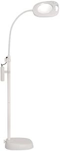 PURElite Magnifying LED Floor Lamp – 3in1 Lamp, Table Lamp & Clip-on Light, Natural Daylight Bulbs, Dimmer Switch, Adjustable Flexi Neck, For Needlework, Sewing, Crafting, Reading