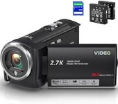 Video Camera Camcorder 2.7K QHD 50MP YouTube Vlogging Camera 16X Digital Zoom Webcam 270 Degree Rotation Screen Camcorders with 32G SD Card and 2 Batteries Recording While Charging