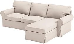 Slipcover Only! Heavy Cotton Ektorp Loveseat Chaise 4 Seat Sofa Cover Compatible for IKEA Sectional Corner Sofa (Polyester Beige Chaise)