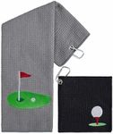 Fun Golf Towel Set of 2, Golf Accessories for Men and Women, Womens Golf Accessories, Golf Gifts for Women and Men, Golf Towels for Golf Bags, Microfiber Waffle and Ball Towels, Embroidered Towel