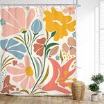 Glawry Abstract Floral Shower Curtain 60Wx72L Inches Boho Flowers Aesthetic Contemporary Matisse Bathroom Curtains Set Modern Vintage Bath Accessories Art Home Decor Fabric 12 Pack Hooks