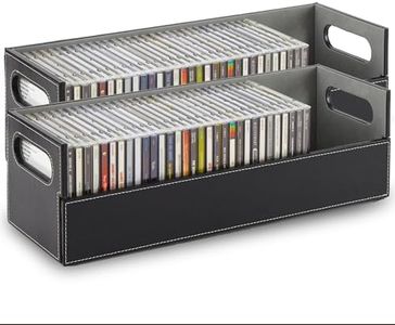 Stock Your Home 2- Pack CD Storage Box, Organizer Shelf for Movie Cases, DVDs, Cassette Tape Display Stand, Disc Holder Can Store Up to 40 CDs, Faux Leather (Black with Gray Interior)