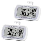 Digital Refrigerator Thermometer 2 Pack Fridge Freeze Room Thermometer Waterproof Large LCD Display Max/Min Record Function, White