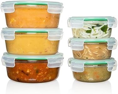 Fusion Gourmet Round Glass Storage Containers with Lids [6 pack] Microwave Safe, Leak-proof, Dishwasher Safe, Oven Safe for Meal Prep Tupperware Set (3 Large + 3 Small, Green)