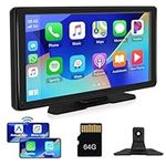 Wireless Apple Carplay & Wireless Android Auto, 10.36 Inch HD Touch Screen Portable Car Stereo with Voice Control, Mirror Link, Bluetooth, AirPlay, AUX/TYPE-C, FM Transmitter Supports Most Car Models