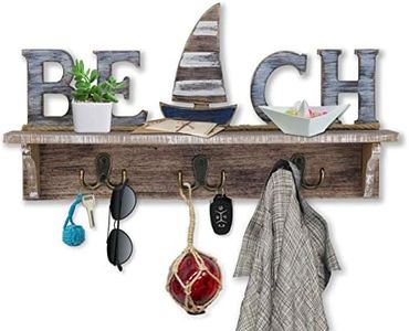 SAILINGSTORY Beach Wall Decor, Beach Sign Key Holder for Wall Mounted Coat Rack with Shelf, Beach Decor Nautical Decor Key Hook for Wall with Shelf