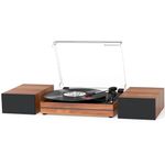 seasonlife Record Player for Vinyl with External Speakers, Belt-Drive Turntable Dual Stereo Speakers Vintage LP Support 3 Speed Wireless AUX Headphone Input Auto Stop Music Lover Walnut Red (S612)