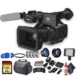 Panasonic AG-UX180 4K Professional Camcorder (AG-UX180PJ8) with UV Filter, Close Up Diopters, Wide Angle Lens,Tripod, Padded Case, LED Light, 64GB Memory Card and More Advanced Bundle