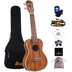 Winzz Concert Ukulele Best Selection Wood KOA Ukulele 23 Inch Ukulele Kit for Starter or Professional with 6 Accessories - Natural Matte