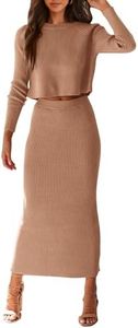 PRETTYGARDEN Women's Fall 2 Piece Sweater Set Rib Knit Long Sleeve Crop Top Maxi Bodycon Skirt Casual Winter Outfits (Khaki,Large)