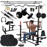 HASHTAG FITNESS 20in1 gym bench press gym equipment for home with 50kg rubber equipments for home with Preacher Bench (50) black