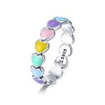 Lorrifal 925 Sterling Silver White Gold Plated Rainbow Heart Statement Ring Jewelry Gift for Women Girls Anniversary Ring-Size 5